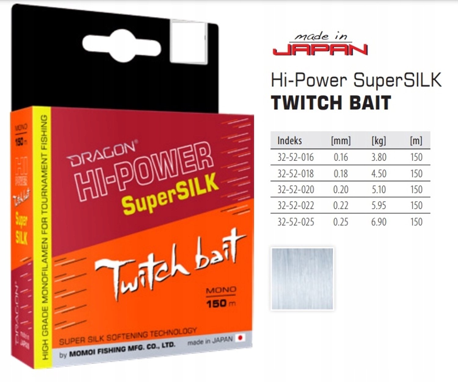 DRAGON Hi-POWER SuperSILK TWITCH BAIT Vislijn 0,16mm 150m