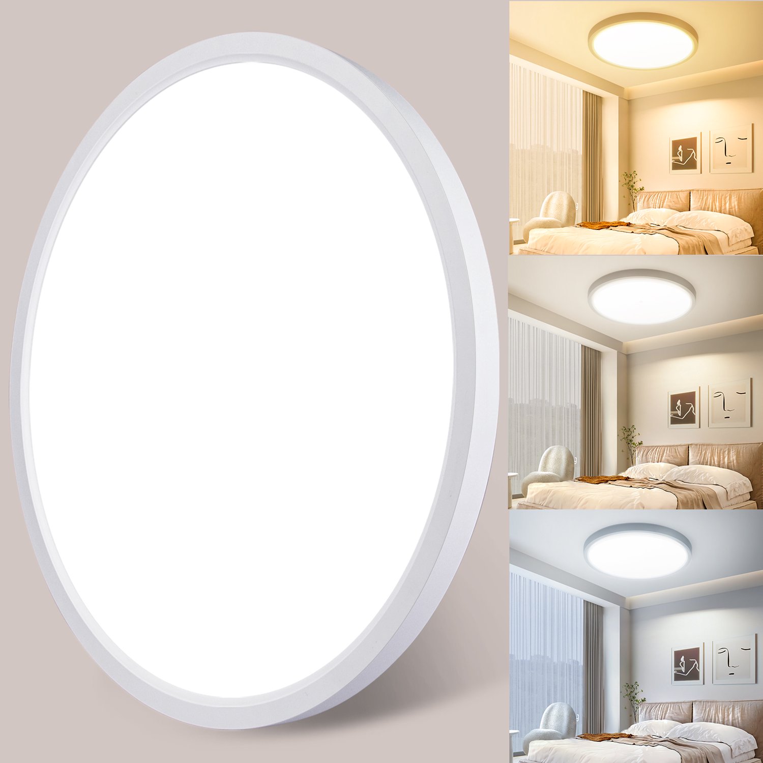 LOVHAUS LED Plafondlamp 30 cm - 24W - 3000K 4000K 6500K - Plat Rond - IP44 Badkamerlamp