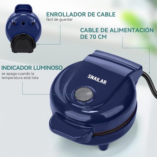 Snailar Mini-wafelijzer ABW59 - 550 W - 10 cm - blauw — afbeelding 3