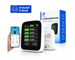 Frasco CO2 meter - Luchtkwaliteitsmeter - 8 In 1 - Met hygrometer en thermometer - Inclusief Alarmsysteem - Draagbaar & oplaadbaar - Zelfkalibrerende NDIR sensor - LED scherm - Inclusief E-Book