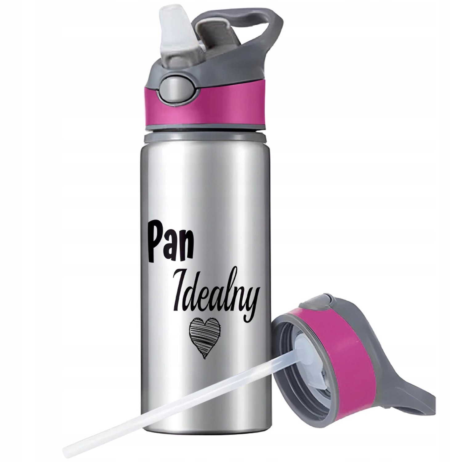 Aluminium Sport Bidon 650ml met Rietje en Handvat - Zilver