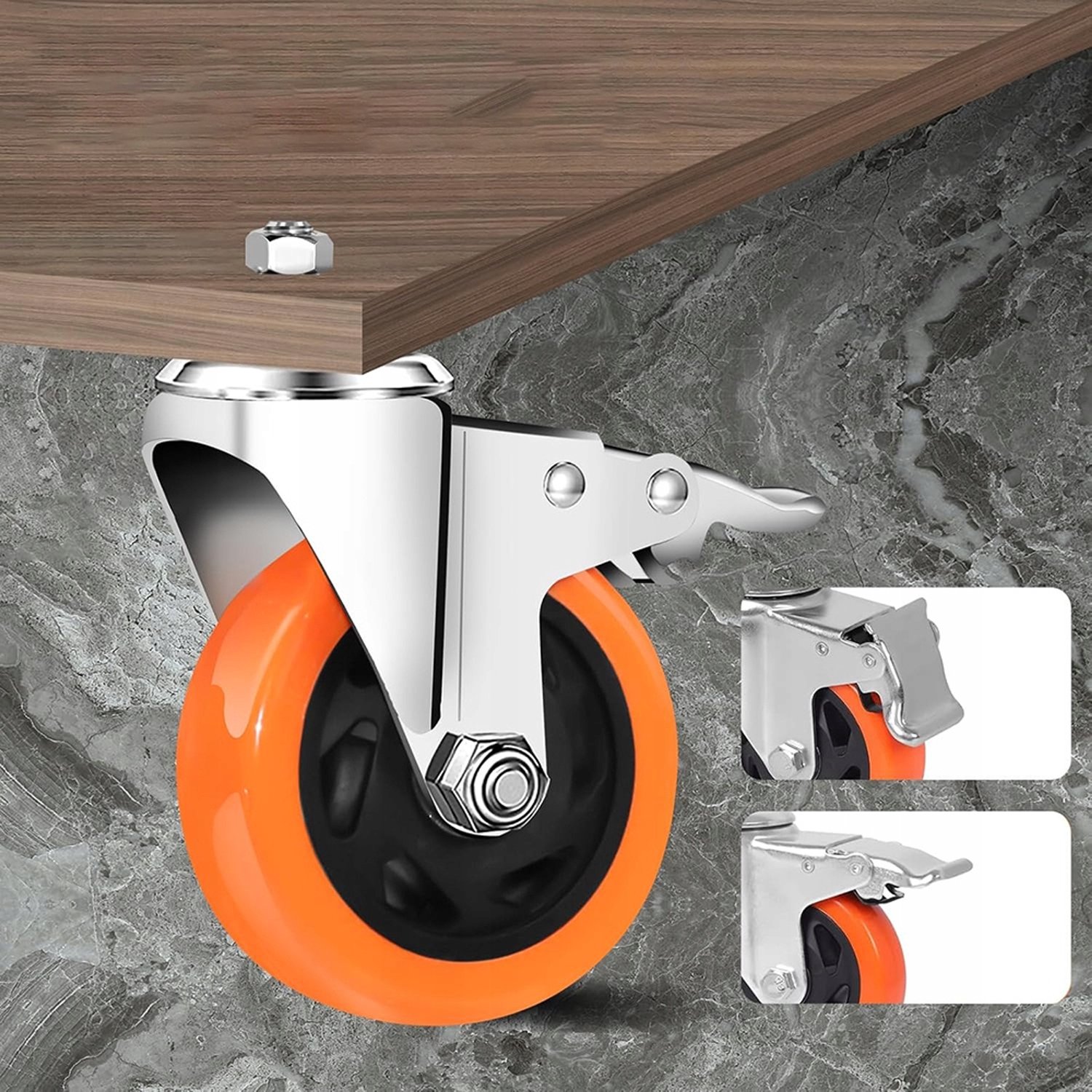 4x Zwenkwielen met Rem 126mm 110kg Rubber Metaal voor Werkbanken
