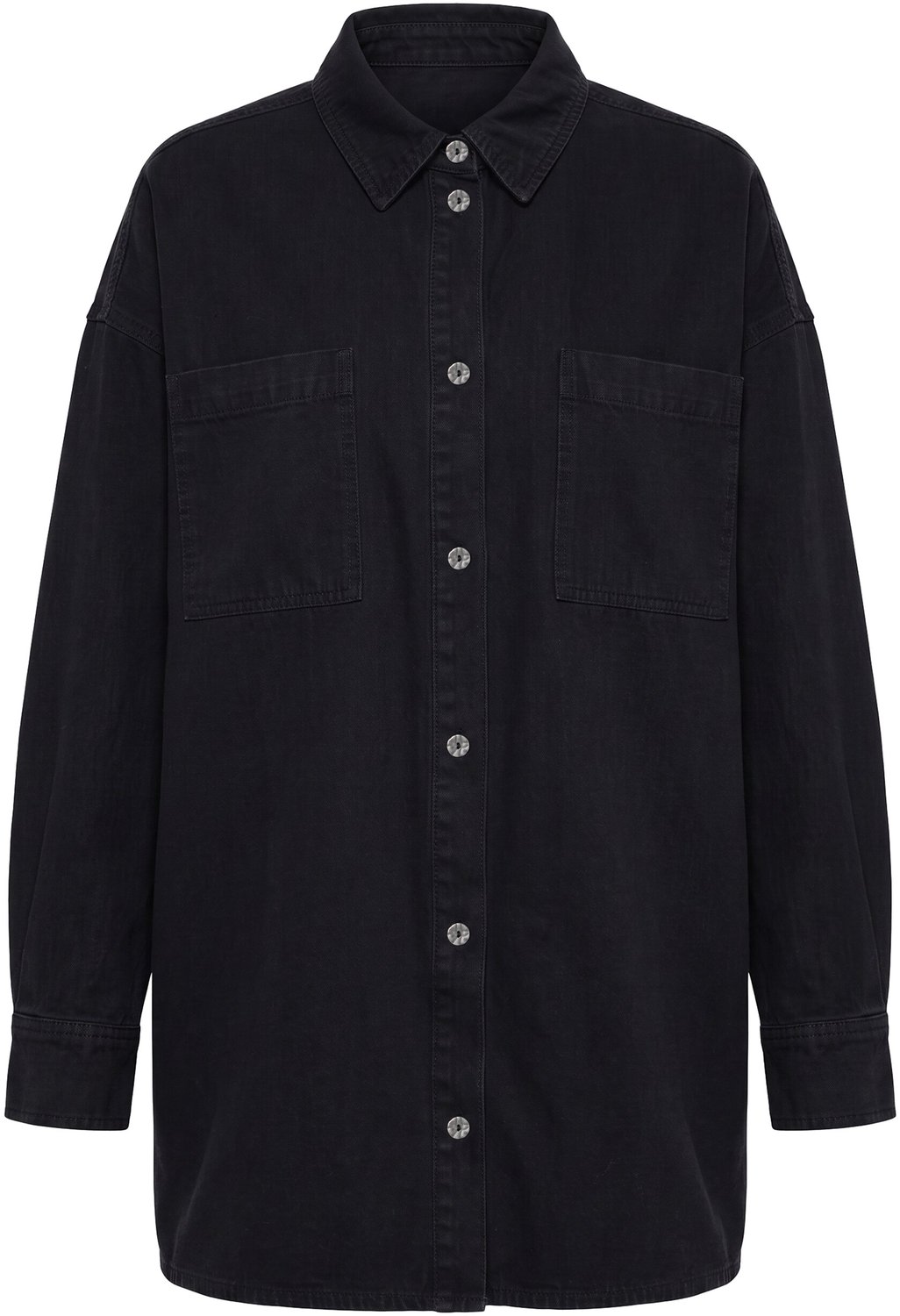 Studio Untold - Dames - Denim overhemd oversized knoopsluiting-borduursel - Zwart - Maat 42+