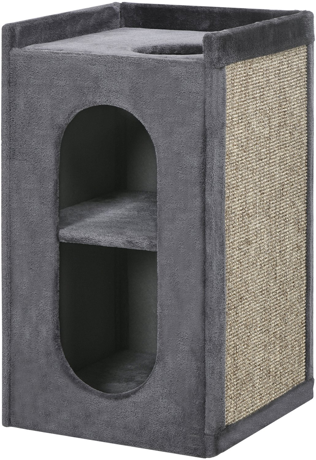 Pawona Krabton met 2 kattenholletjes en krabmat - Met ligbed en pluche - 45 x 45 x 81 cm - Donkergrijs