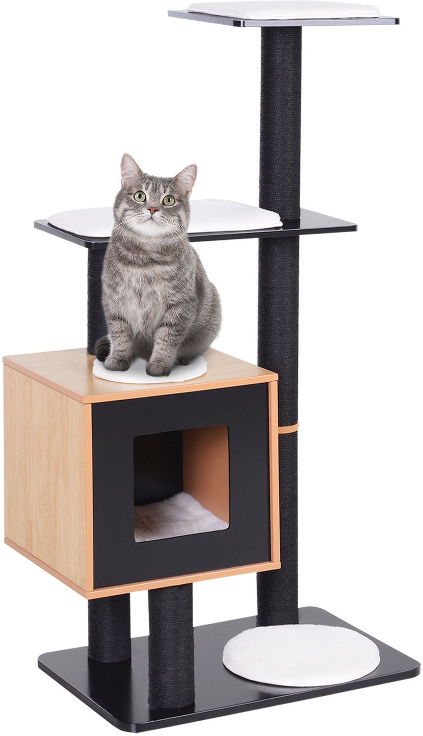 PawHut-Kattenkrabpaal-Hout-71,5x49,5x120cm-Zwart