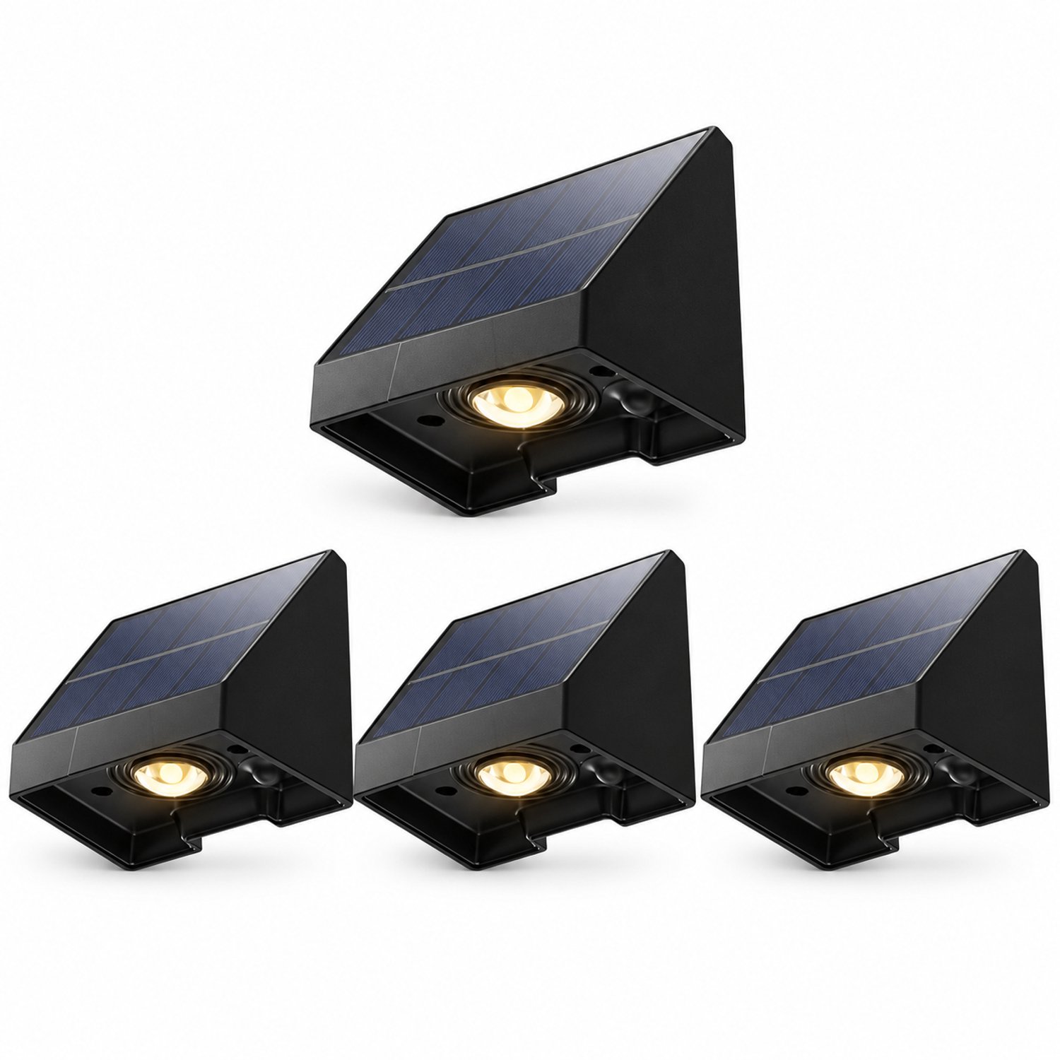 Decoratieve Solar Lampen Voor Schutting – 4 Stucks - Eenvoudige Installatie - Waterdichte Led Buitenverlichting Op Zonne - Energie Met Warm Wit Licht – Voor Muur, Terras, Tuin, Hek, Garage, Zwembad - Zwart