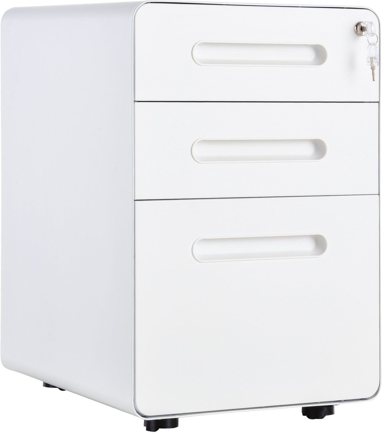 Vinona Ladeblok - Met 3 afsluitbare lades en hangmappenlade - Op wielen - Staal - 39 x 48 x 59 cm - Wit