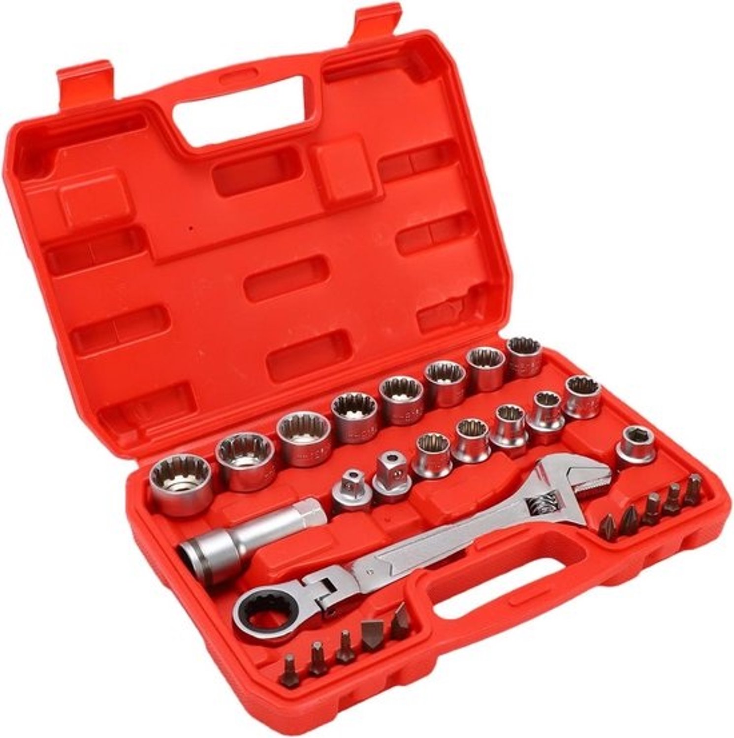Doorsteekdoppenset - Dopsleutelset - Ratel - Voor autoreparatie - Hol ontwerp - 3/8 en 1/2 inch - Zilver