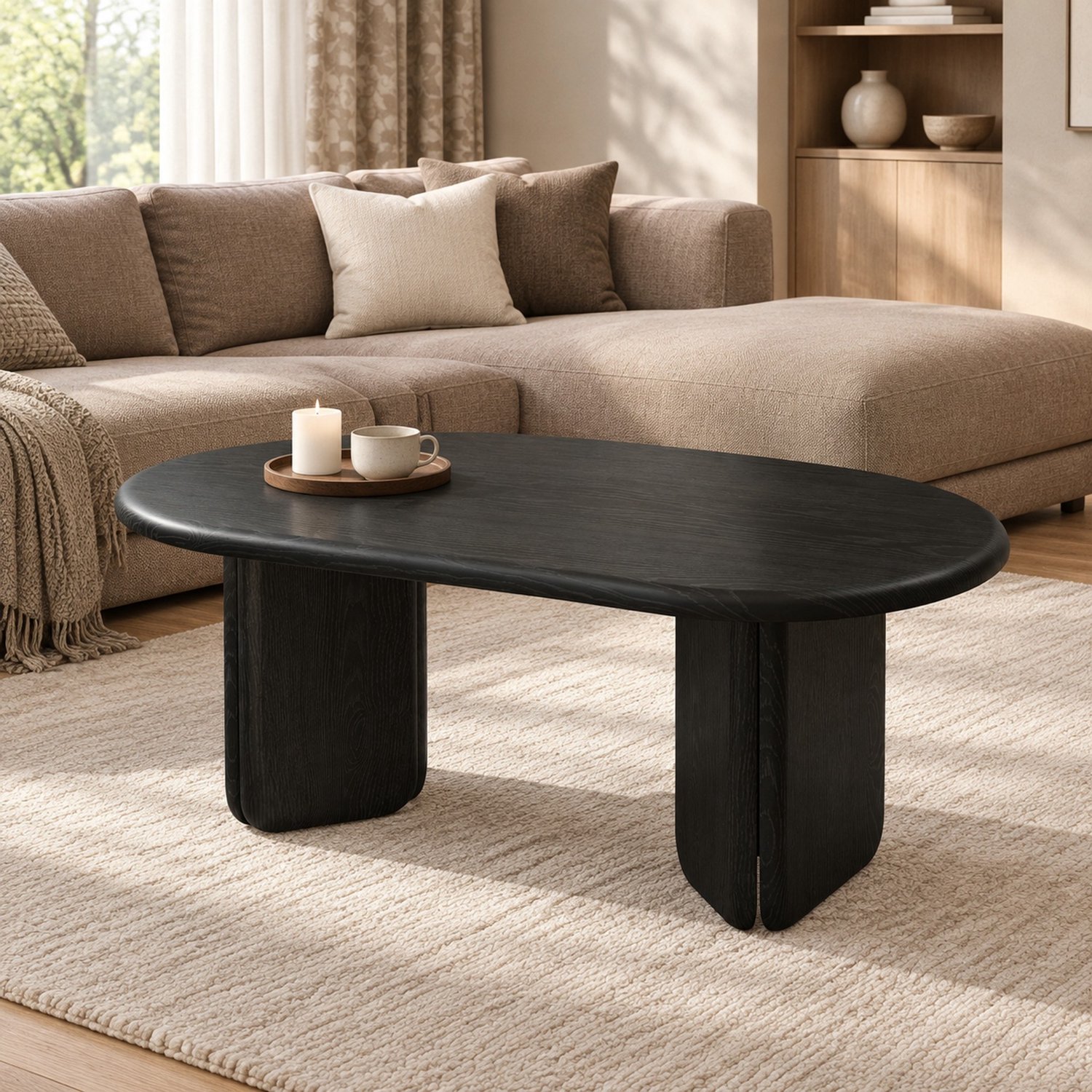 DESMIU Salontafel - Ovaal Tafelblad Met Afgeronde Poten - Voor Woonkamer, Leesruimte En Wachtruimte - MDF - 99 X 50 X 40 Cm - Zwart