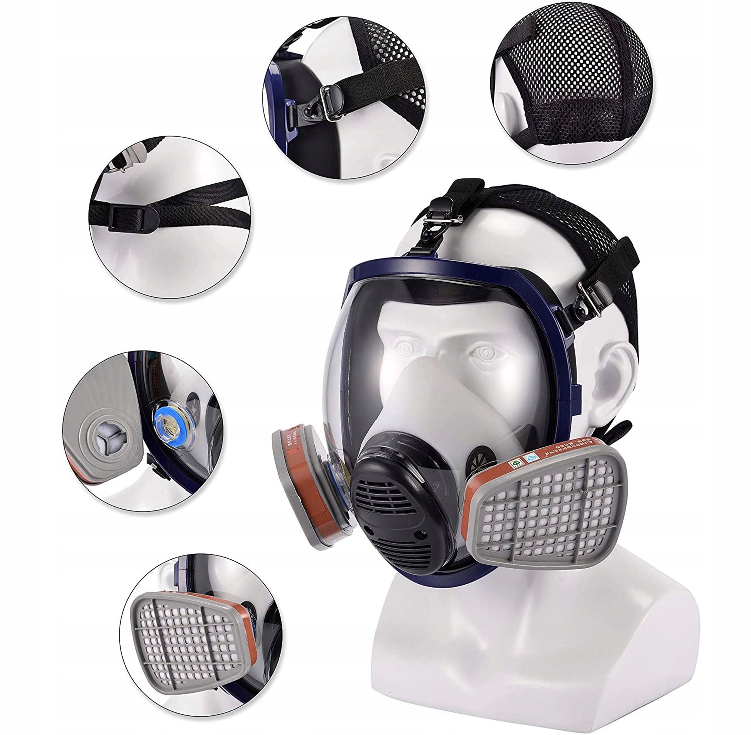 Volledig gezichtsmasker met filters voor stof- en dampbescherming