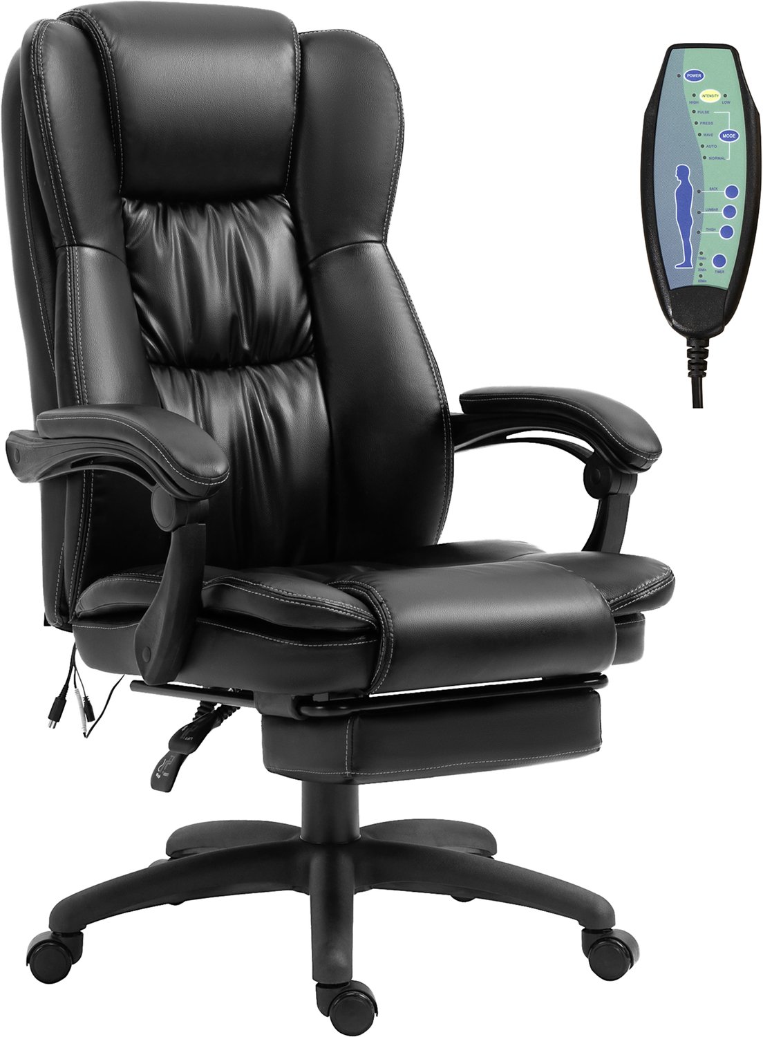 Vinona Massagebureaustoel - 6-punts vibratiemassage - Met voetensteun - In hoogte verstelbaar - Kunstleer - 68,5 x 68,5 x 113-121 cm - Zwart