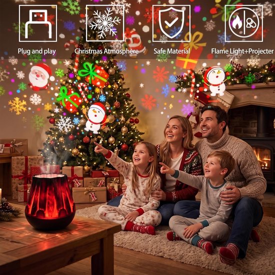 Halloween Projector Lamp met Sneeuwpop Patroon - 3D Vuurhaard Nachtlampje - HD Patroon Projectie - LED Sfeerlamp voor Slaapkamer, Woonkamer en Feestdecoratie — afbeelding 3
