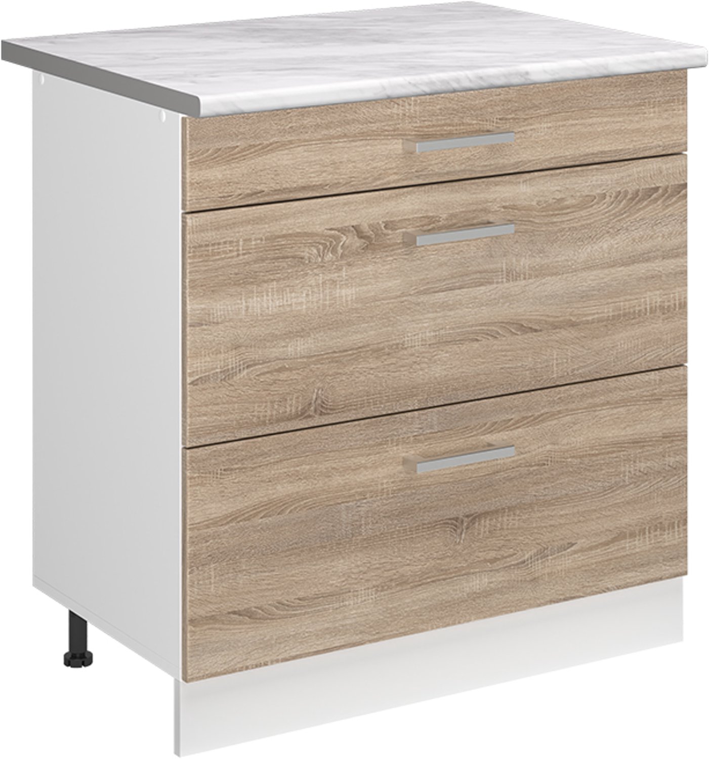 Vicco Keukenonderkast R-Line, Sonoma/Wit, 80 cm met 3 laden marmer werkblad