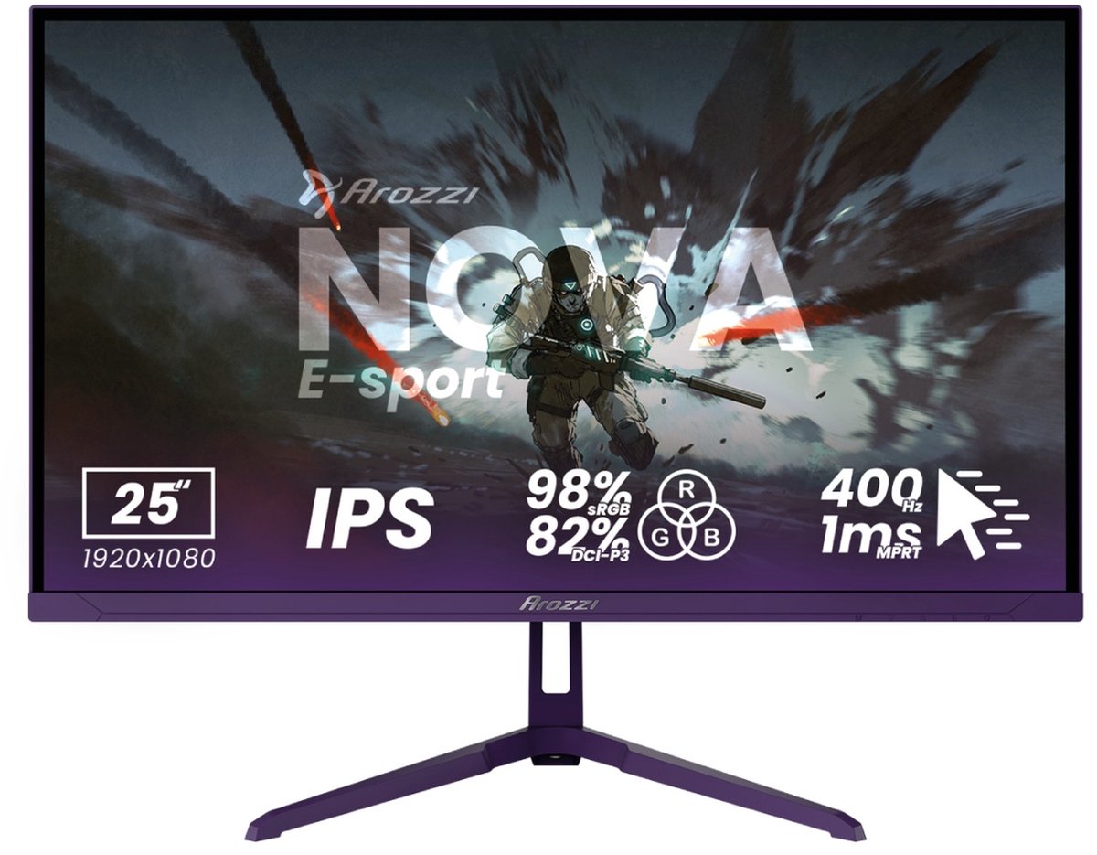 Arozzi Nova 25" E-Sport Gaming Monitor - Full HD IPS - 400Hz - Paars