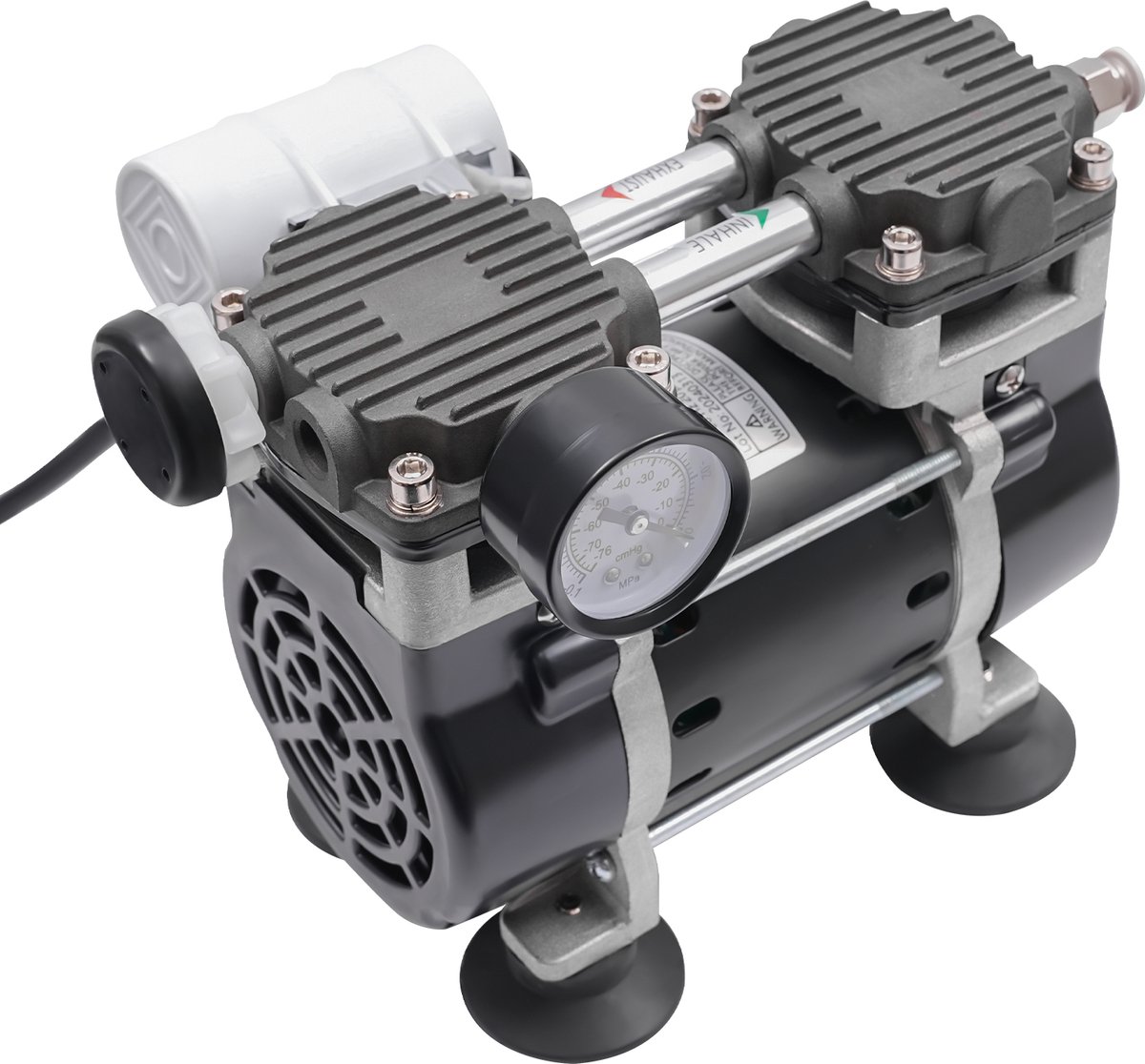 Industriële Vacuümpomp Olievrij - 150W Vermogen - 2 Bar Max Werkdruk - Aluminiumlegering Materiaal - Zwart - Laboratorium Compressor