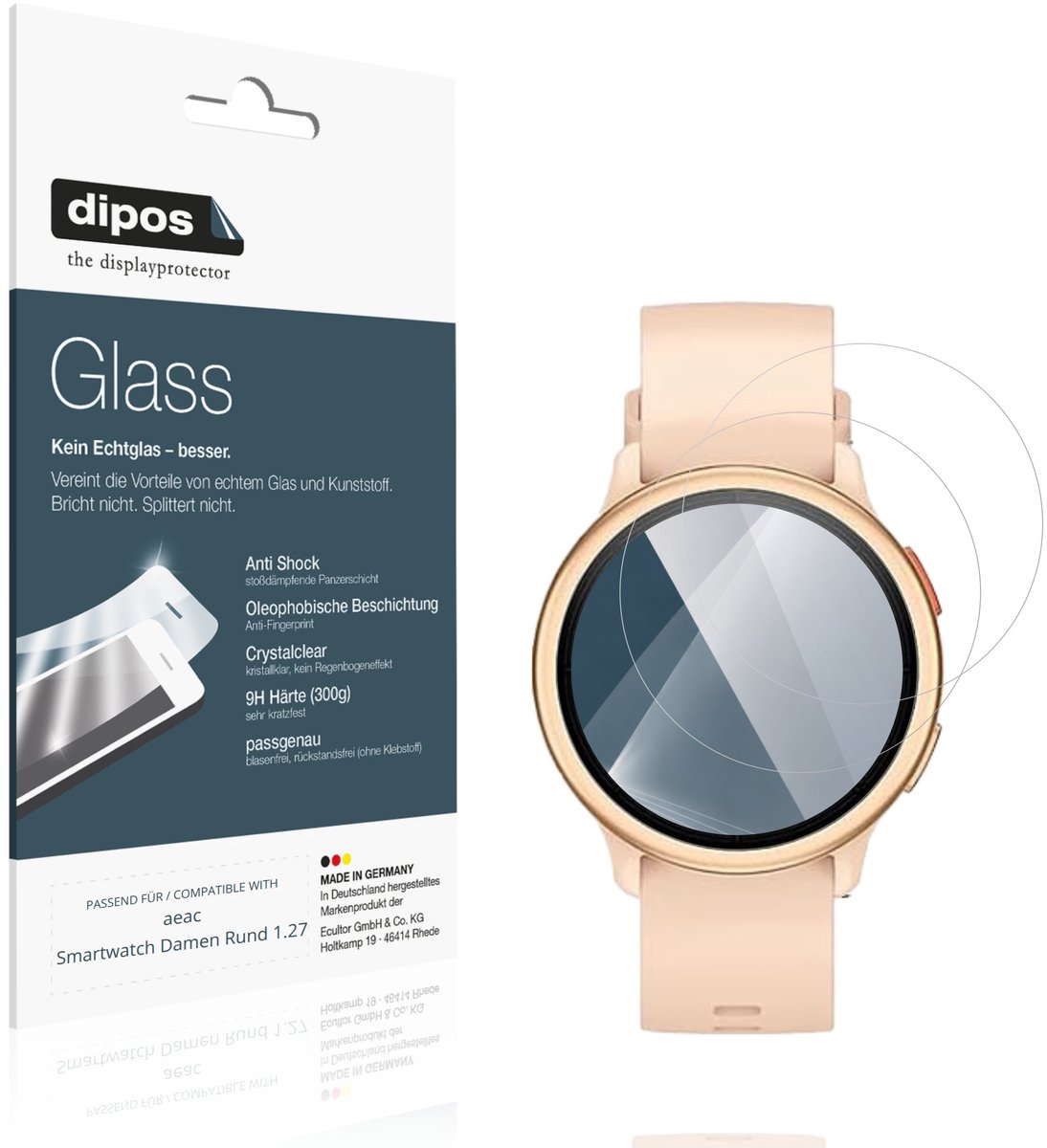 dipos – 2x Pantserfolie geschikt voor aeac Smartwatch Damen Rund 1.27 | 9H Screenprotector