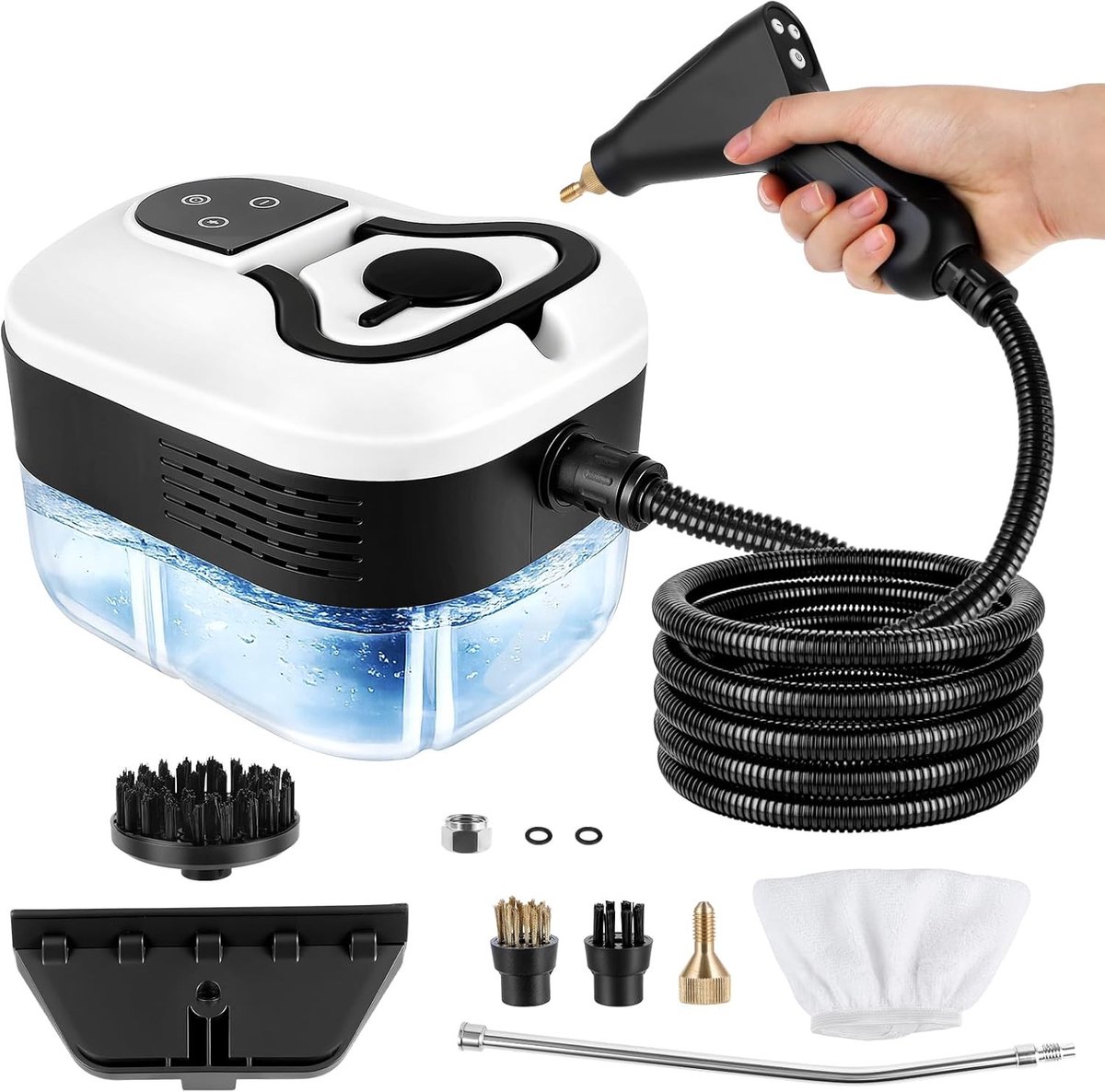 Stoomreiniger - Wit - Compact en Draagbaar - 2500 W met 6-traps Stoomregeling - Voor Huishoudelijke Reiniging