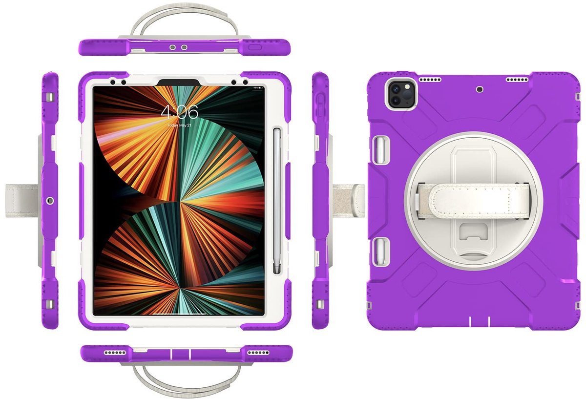 Elzusha - iPad Hoes met Schermbeschermer en Kickstand - 12.9 Inch - Paars