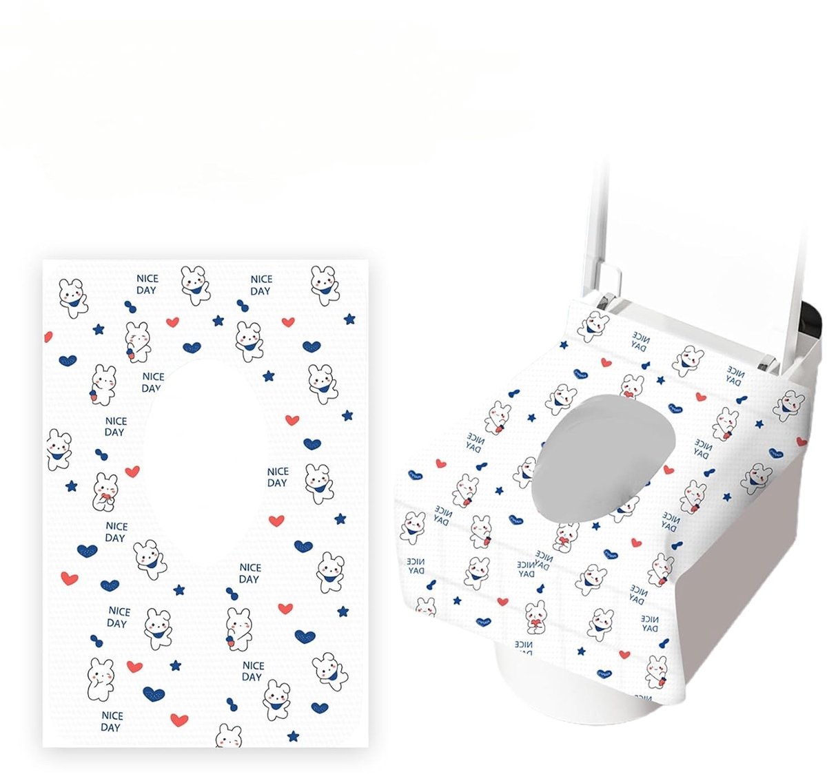 40 Stuks Waterdichte Toiletbril Covers met Schattig Konijnenontwerp voor Volwassenen en Kinderen, Ideaal voor Reis en Hotelgebruik