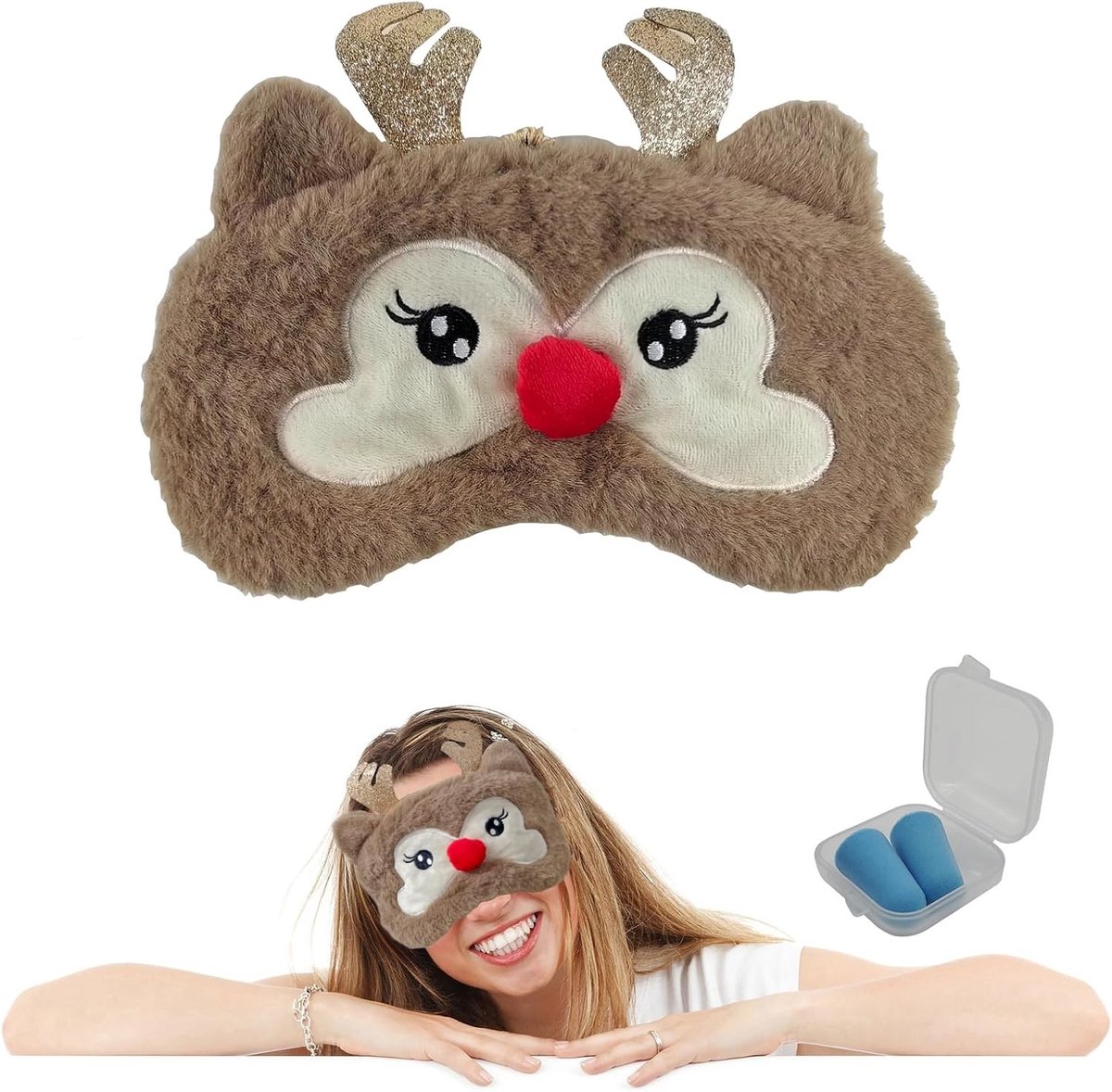Pluizig cartoon oogmasker voor kinderen en volwassenen, verstelbaar slaapmasker voor reiscomfort en ontspanning, schattige vakantieaccessoire, 1 stuk