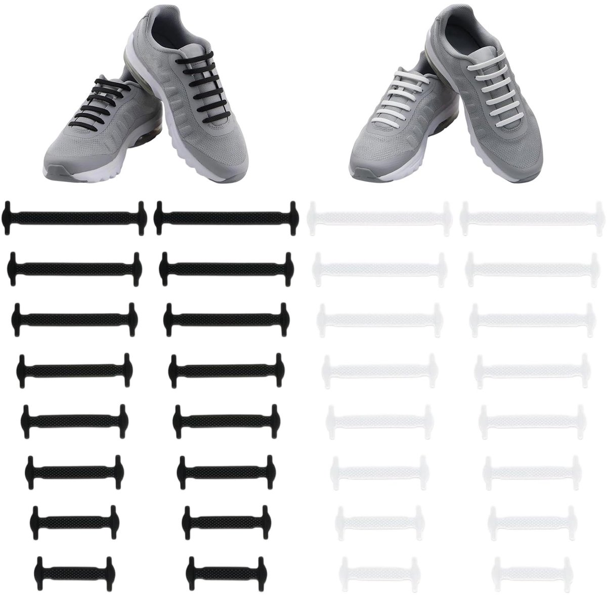Elzusha - 32 Elastische Siliconen Veters - No Tie in Zwart en Wit