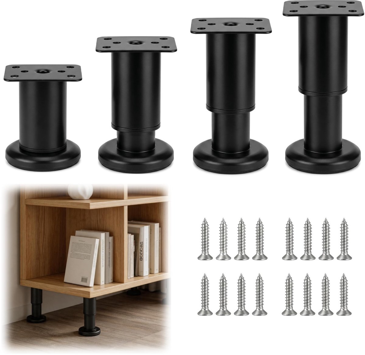 Elzusha - Verstelbare Meubelpoten Set van 4 - Staal - Hoogte 8-12CM