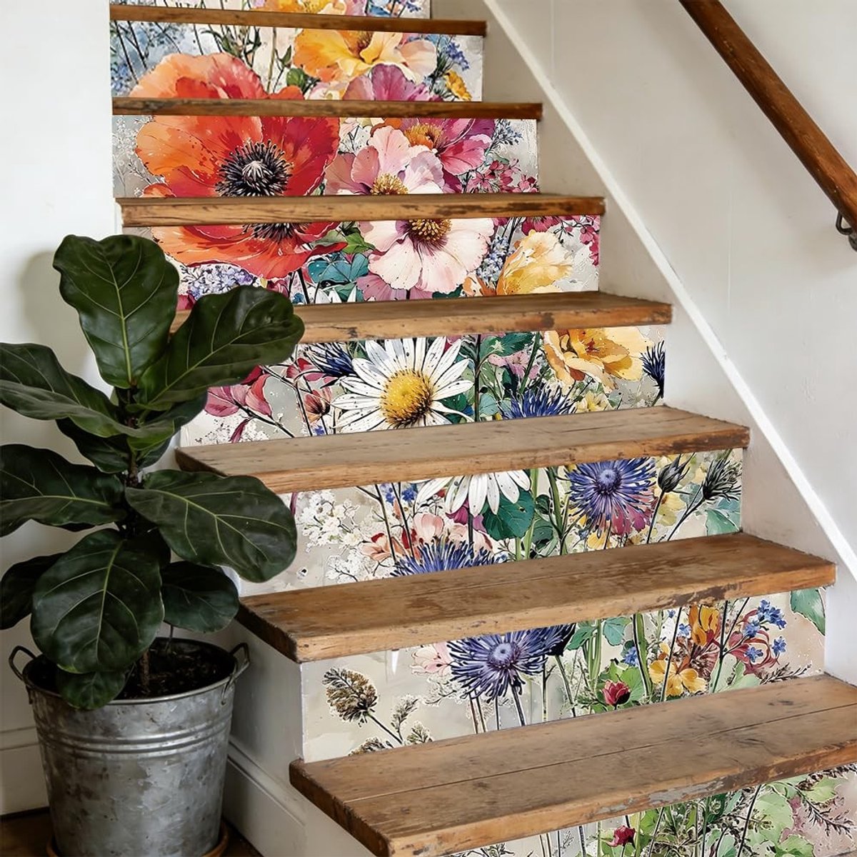 Elzusha - 15 Stuks Vintage Trapstickers met Wilde Bloemen voor Trap en Wand