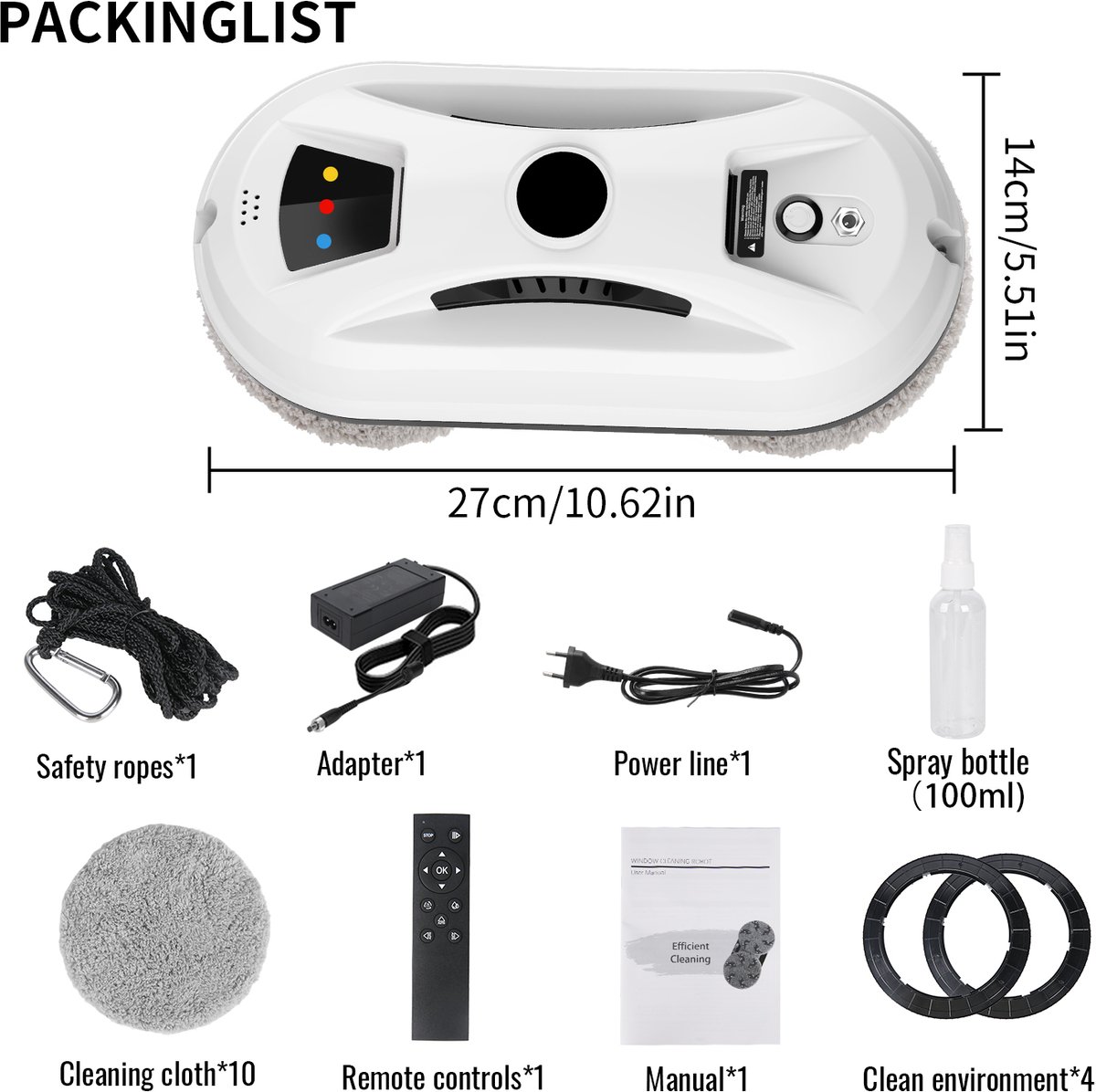 Raamreinigingsrobot 2026 NEW - 90 W Vermogen - 2,3 Kg Gewicht - Elektrisch - Voor Glasramen