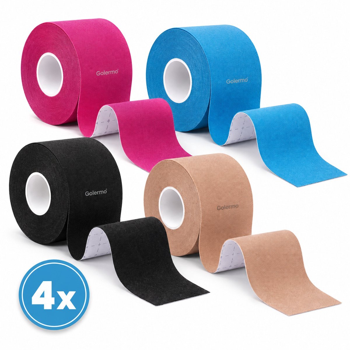 Knie Tape Set – 4 Rollen (5m x 5cm) – Sporttape voor Spieren & Gewrichten – Waterdicht, Latexvrij & Ademend