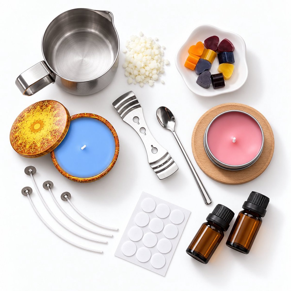 R&H® DIY kaarsenmaakset voor het maken van waxkaarsen, complete set met sojawas, 8 blikjes, 80 kaarslonten, kleurstoffen en accessoires