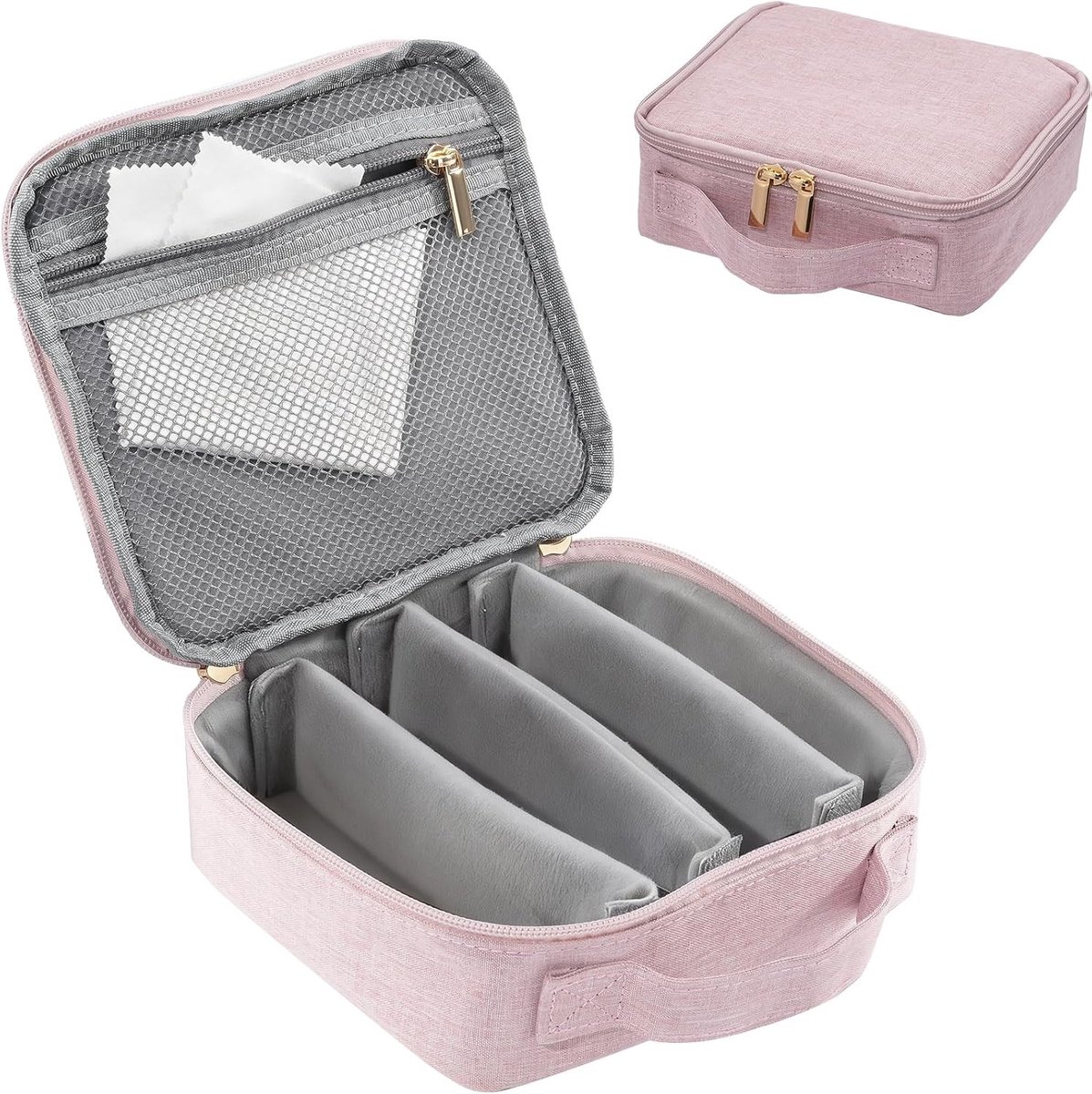 Reisbril Etui met 4 Vakken, Handige Opbergdoos voor Zonnebrillen en Brillen - Roze, Ideaal voor Vakantie en Dagelijks Gebruik