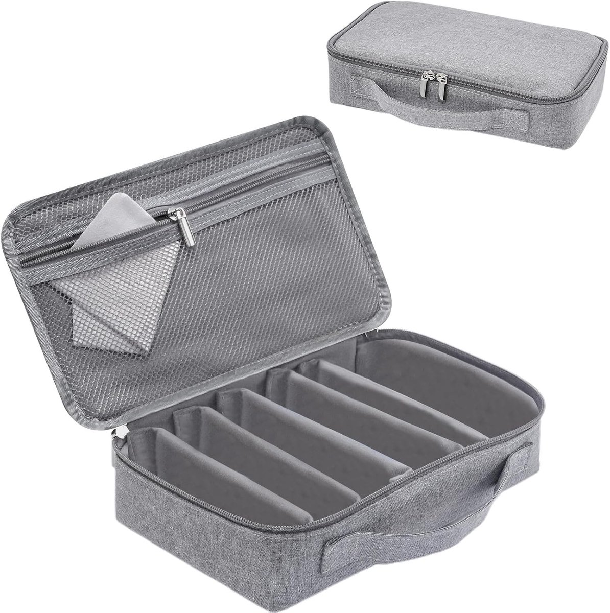 Reisbril Etui met 7 Slots - Harde Organizer voor Zonnebrillen, Draagbare Opberghouder voor Meerdere Paren, Ideaal voor Mannen en Vrouwen, Grijs