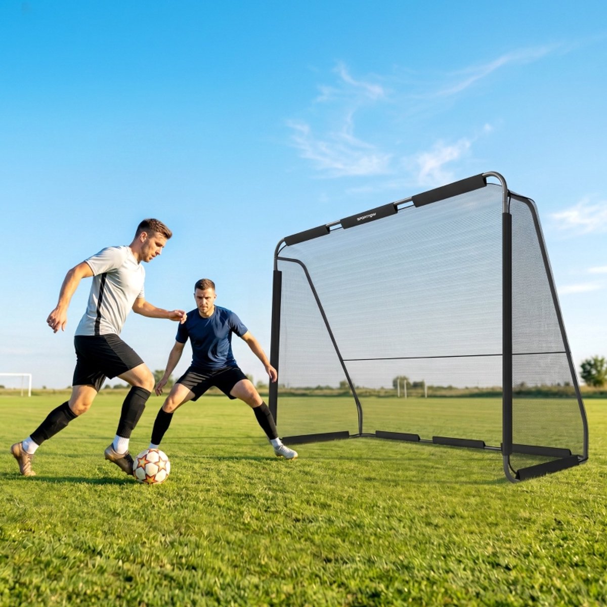 Voetbaldoel – 300 x 200 cm – Metalen Frame – Zwart – Polyesternet – Met Grondankers – Tuintraining
