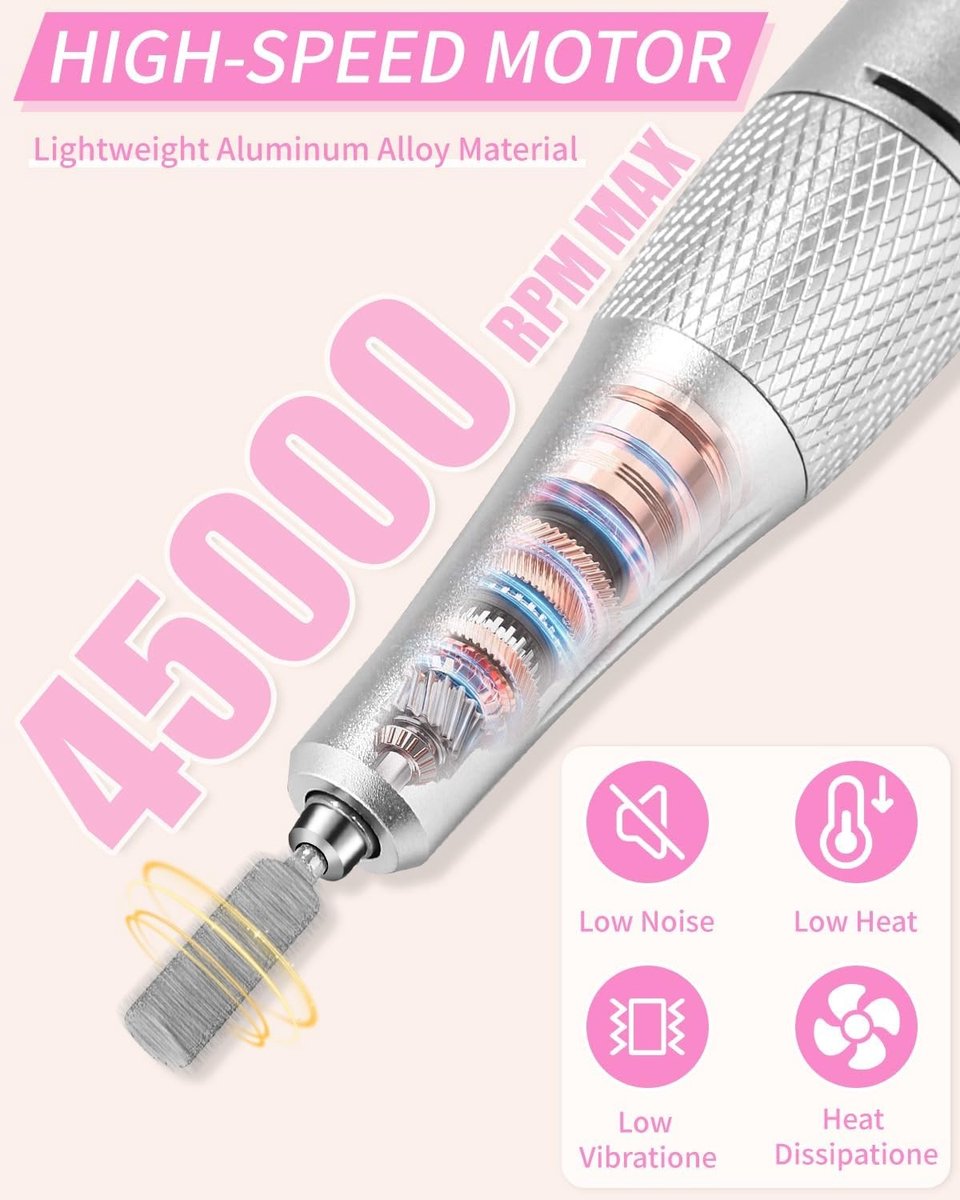 Elektrische Nagelfrees 45.000 RPM voor Gel Nagels met LCD Scherm - Professionele Nagelverzorging en Manicure Tool