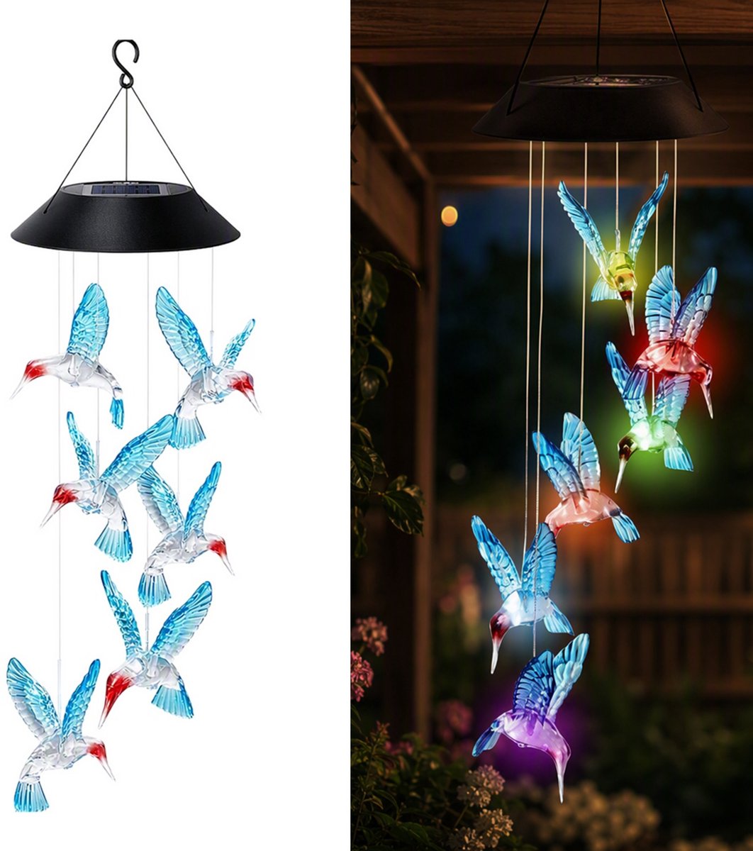 Windgong - LED Solar Kolibrie Windgong - TENZHVXI® - Solarlamp - Waterdicht - Kleurverloop - Voor huisdecoratie, tuin, terras, erf en veranda - Blauw