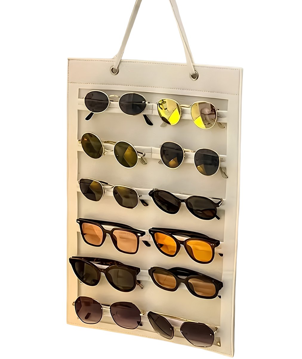 Goodli Zonnebrillen Organizer Hangend - 12 Vakken - Vilten Brillenhouder voor Wand en Deur - 50x35cm - Beige