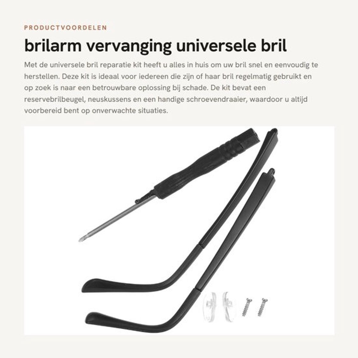 Dailygoods- Brilarm Vervangingsset - Reservebrilbeugel - Neuskussens