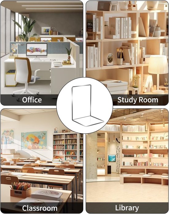 Set van 8 transparante boeksteunen van acryl, kleurrijke tafel displays voor school, thuis, kantoor en bibliotheek — afbeelding 3