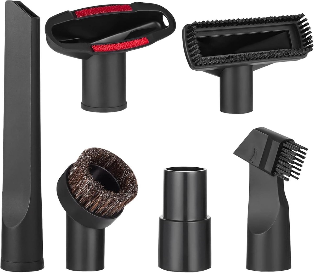 Set van 6 Stuks Universele Stofzuiger Mondstukken, Inclusief Borstelkop en Bekleding Nozzle, PP 2-in-1 Accessoires voor Stofzuigers