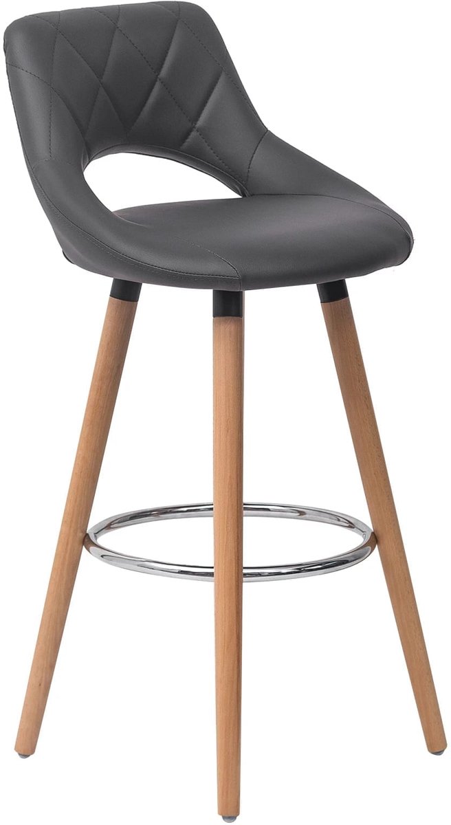 Klarven Barkruk Leer grijs - Barkrukken Set van 2 - Barkrukken met Rugleuning - Bar Stool - Stevig houten frame, eenvoudig schoon te maken - Ergonomisch zitcomfort - B43xd43cm zithoogte 68cm