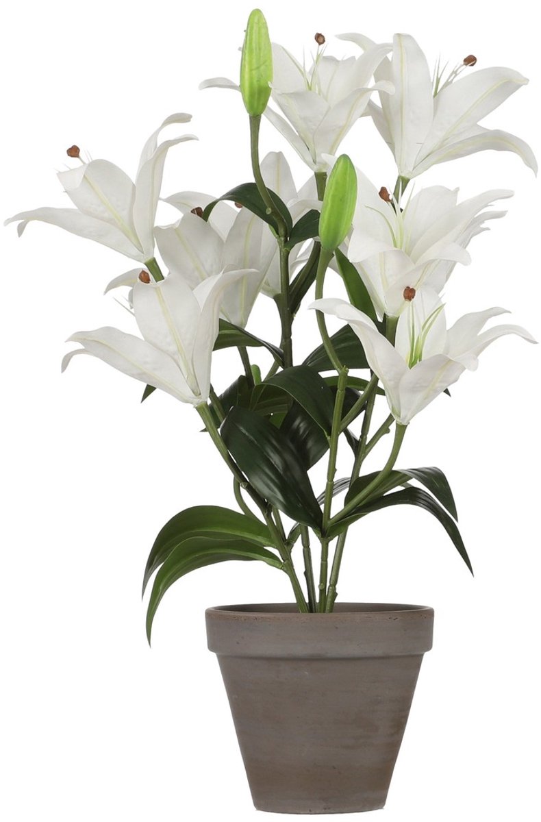 Mica Decorations Tijgerlelie Kunstplant in Bloempot Stan - H47 x Ø45 cm - Wit