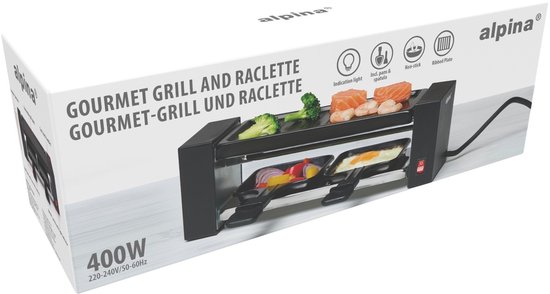 alpina Raclette Gourmet Set - 400 W -Raclette en Grill - Anti-Aanbaklaag - RVS - Makkelijk Meenemen - Zwart — afbeelding 3