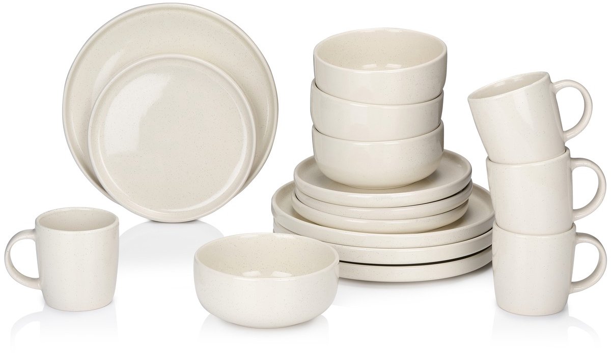 Bol.com alpina Serviesset 16-Delig - Bordenset 4 Persoons - Aardewerk Servies - Ontbijtborden, Dinerborden, Kommen en Mokken - M... aanbieding