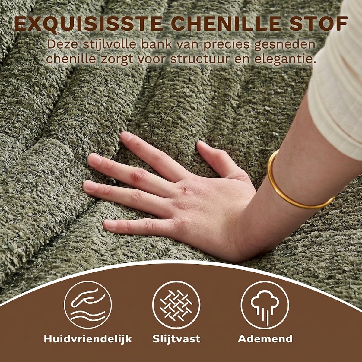 Ropilly Chenille Vloerstoel - Lounge Stoel Zonder Armleuningen - Ergonomisch - Chenille Stof - Woonkamer & Slaapkamer - Groen
