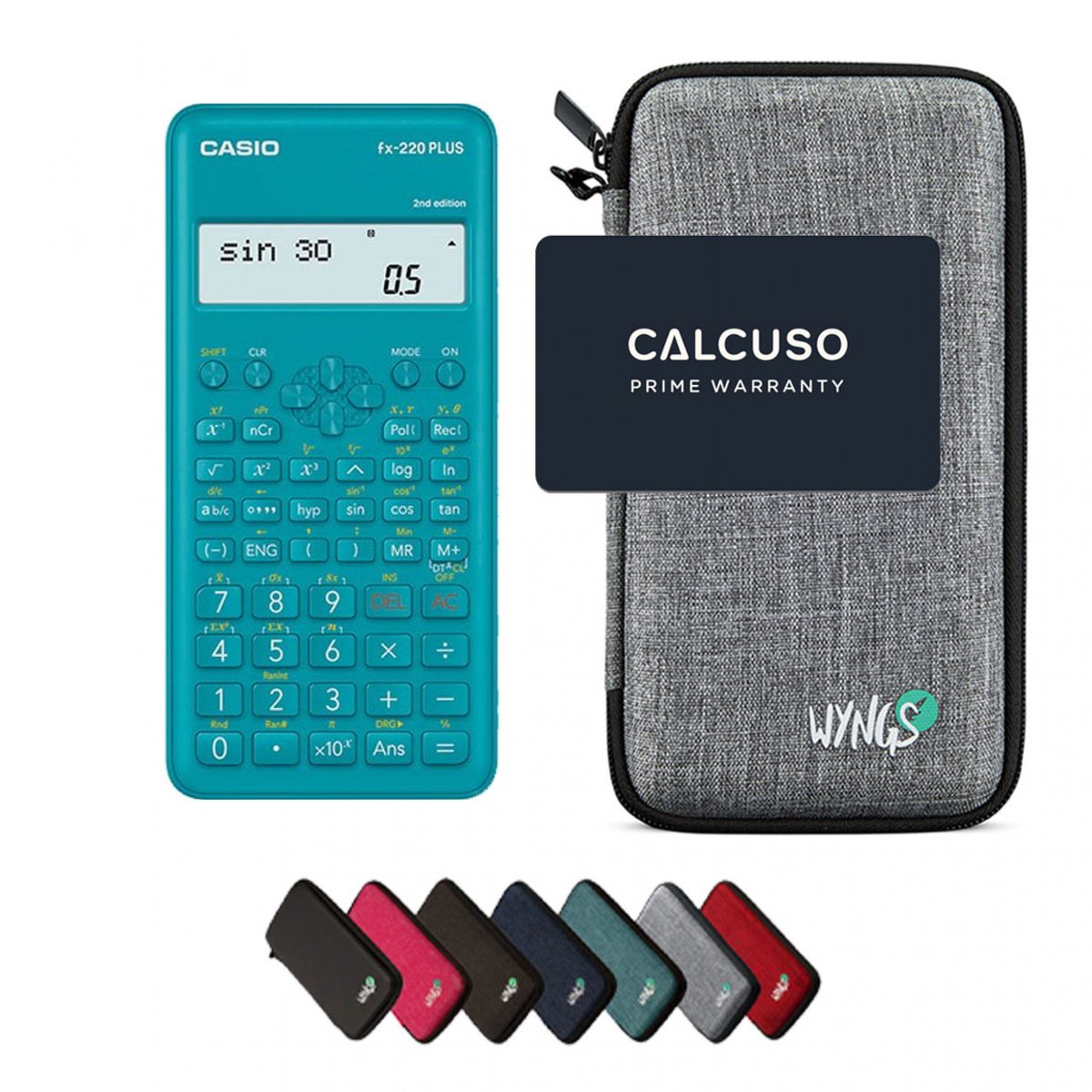 Casio fx-220 Plus 2nd edition incl. WYNGS Beschermhoes Lichtgrijs - Wetenschappelijke Rekenmachine - Basis Pakket