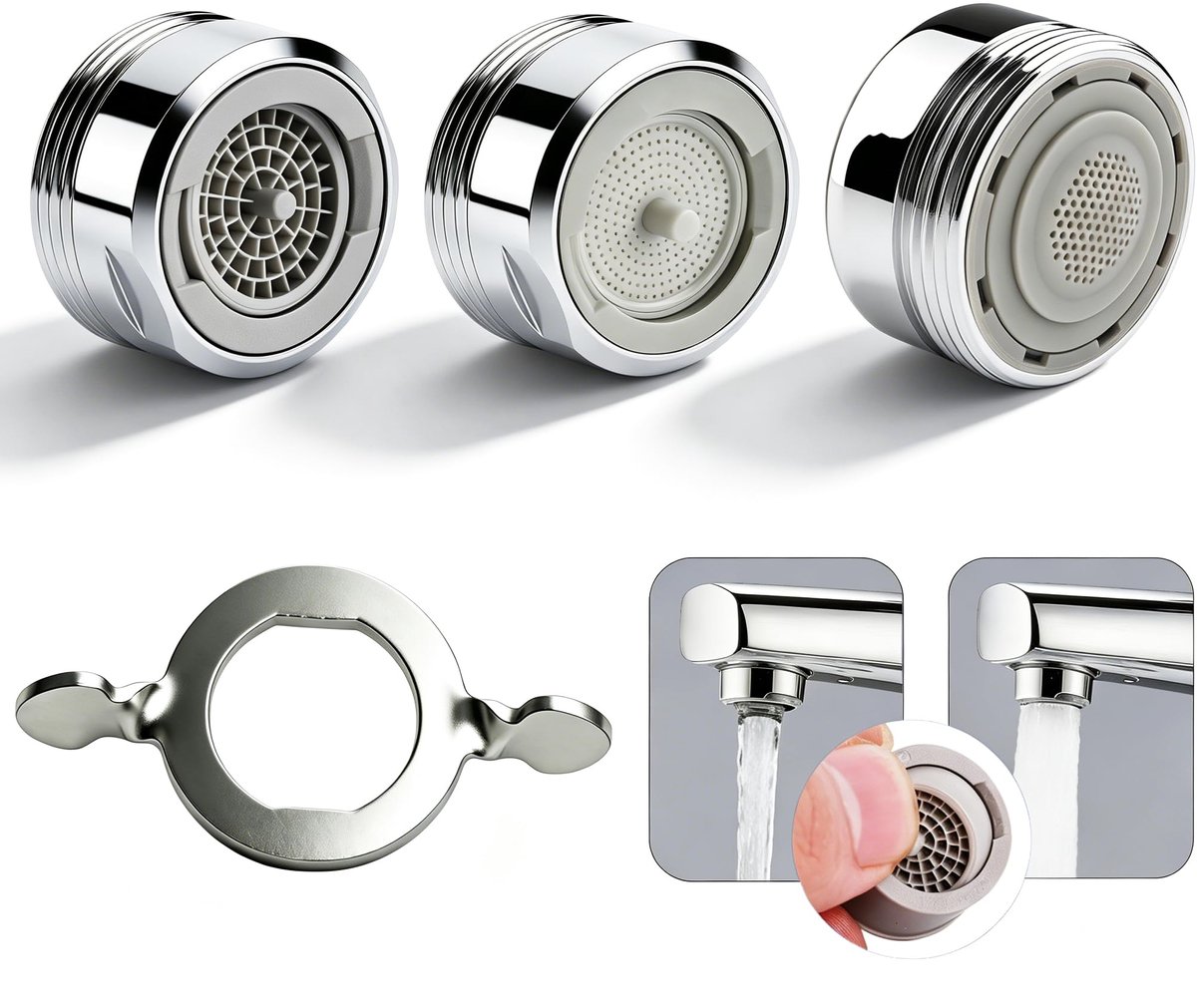 Kraanbeluchter - 20° Zwenkbaar - 2 Straalsoorten Laminaire & Sterke Straal - Watersparend Messing - Voor Keuken & Bad inclusief Sleutel