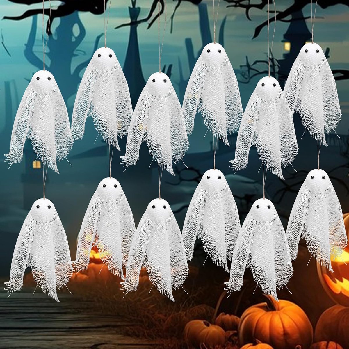 KZQ 12-delige Halloween spookhangerset - Mini spookornament - Halloween decoratie - Halloween accessoires - Wit