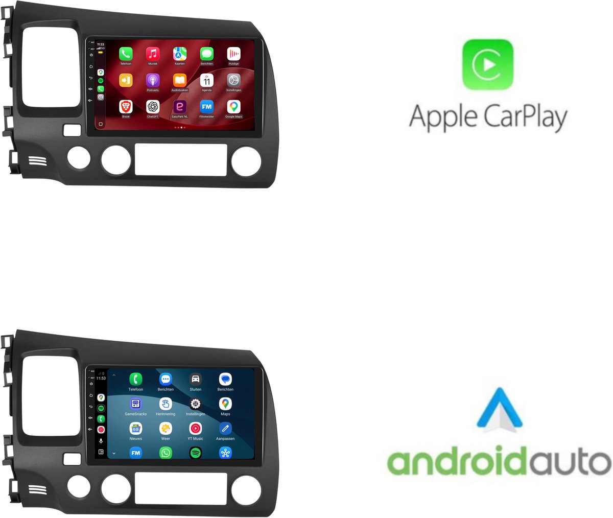 CarPlay autoradio geschikt voor Honda Civic | 2007 t/m 2011 | Cartronix CTX-7051 | 2007 2008 2009 2010 2011 | 10 inch | Android 15 | Draadloos Apple CarPlay & Android Auto | 2GB + 32GB | Bluetooth & Wifi