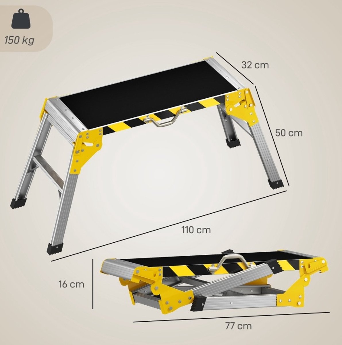 REDOM - Klapbare werkbank - Aluminium - Draagvermogen 150 kg - Antislip - Met handgreep - Opvouwbaar - Zwart - 110 x 32 x 50 cm