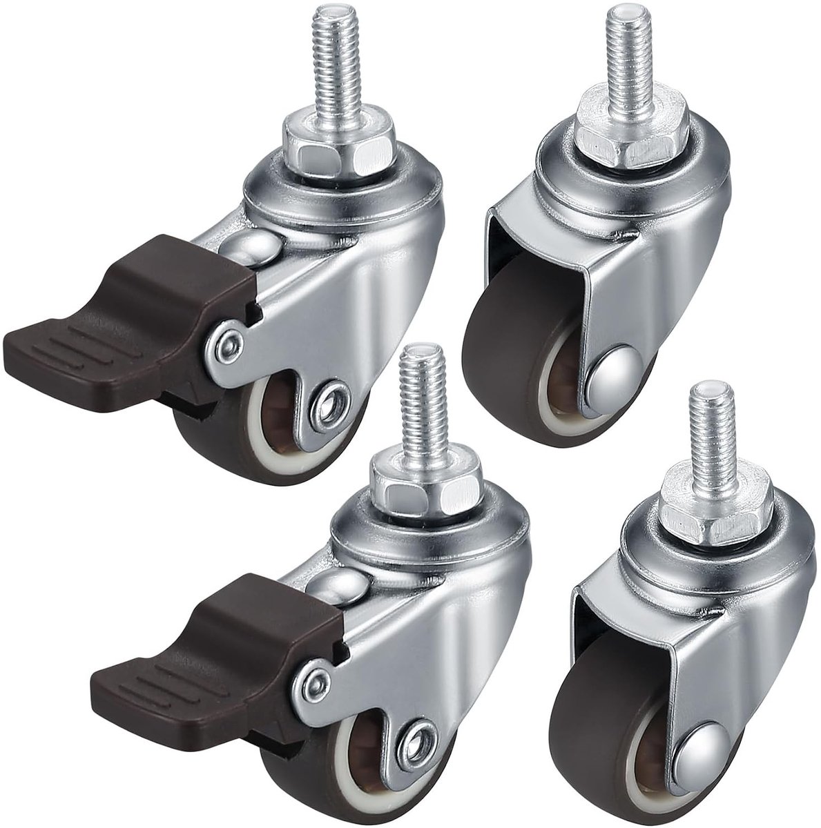 Meubels wielen set van 4, M8 draaiwielen met rem, 360 graden roterend, stil en slipvast rubber voor binnen en buiten, 5 cm